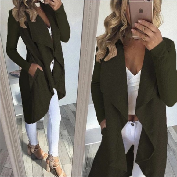 Boutique Jackets & Blazers - ✨Last one! ✨Open drape waterfall Cardigan Olive