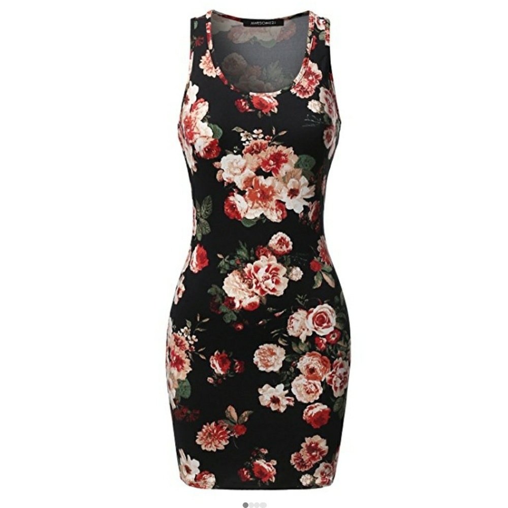 Black and Floral Bidycon Sleeveless Dress