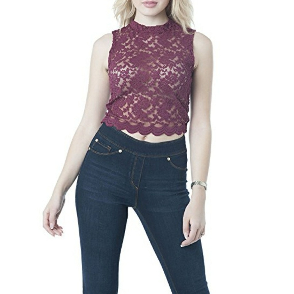 Wine colored Lace Sleeveless Crop Top