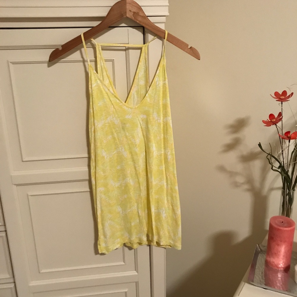 Yellow tropical print tank top