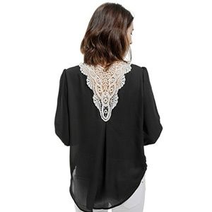 Lace Back Puff Sleeve High Low Blouse