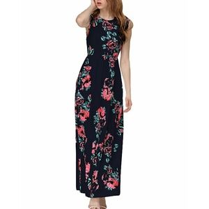 Long Black and Floral Sleeveless Dress