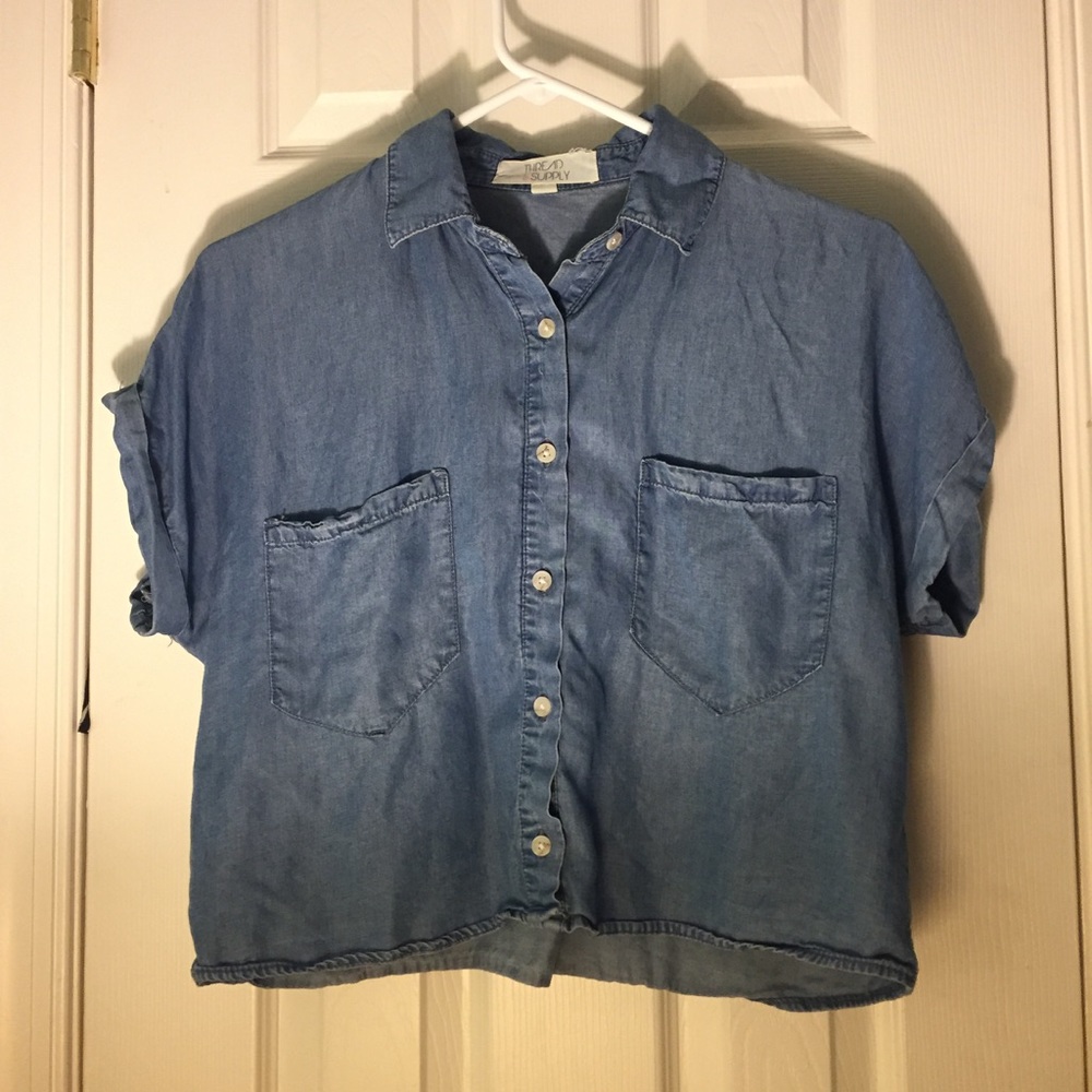 Cute denim short sleeve button down
