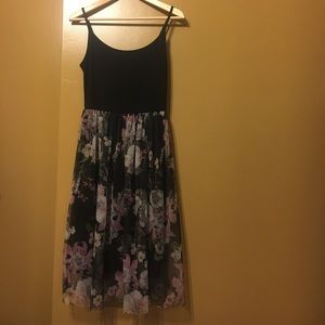 Spaghetti Strap Dress With Floral Skirt.