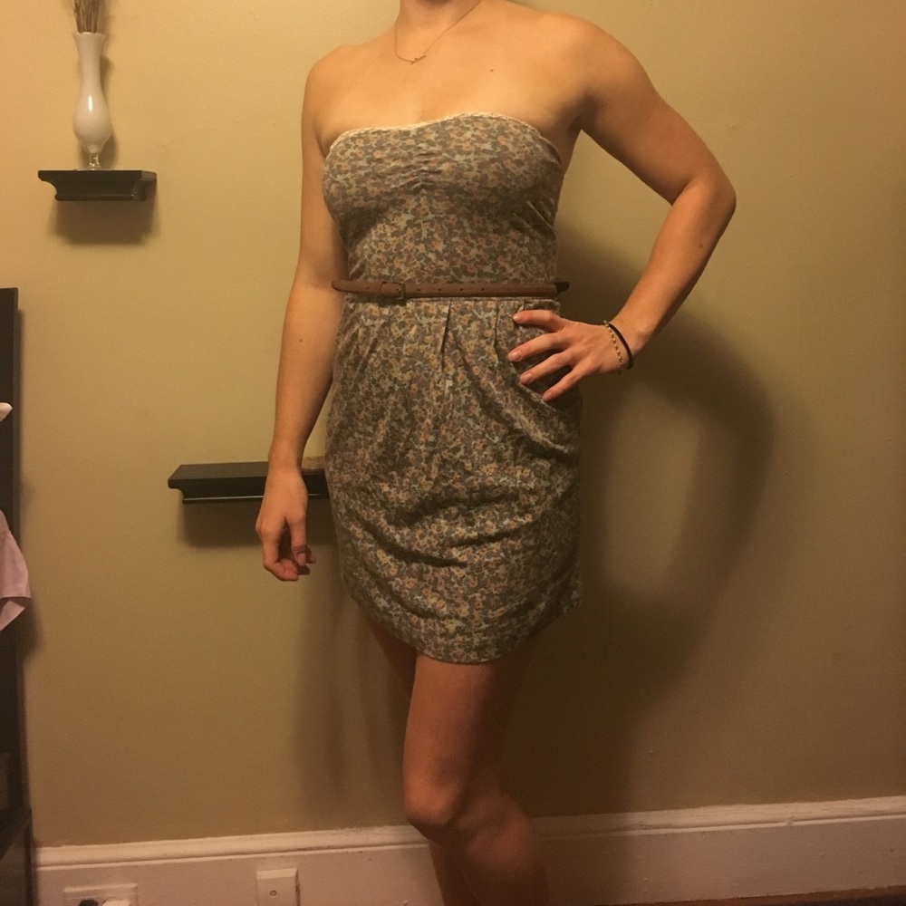 Strapless floral mini dress