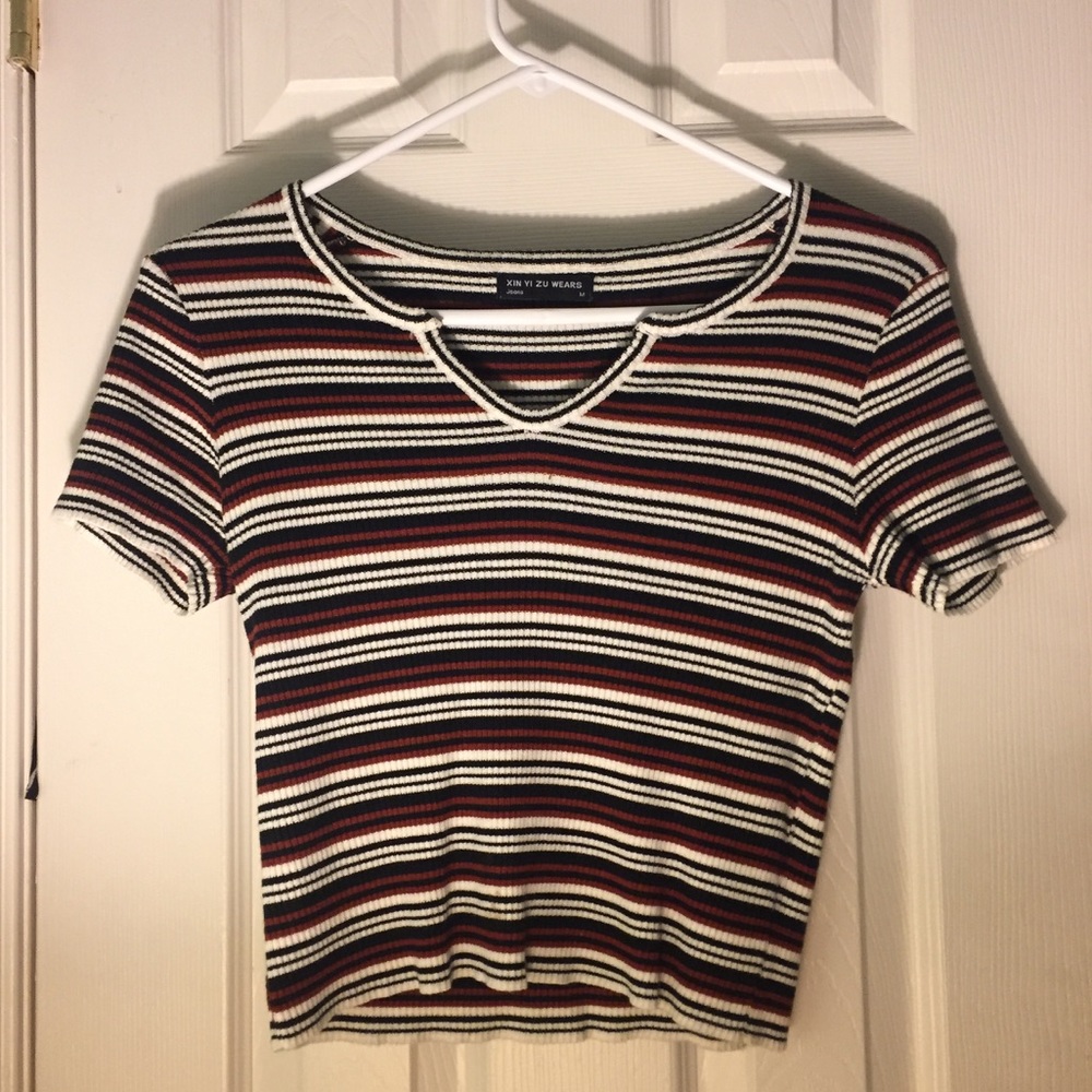 black and red stripped crop top