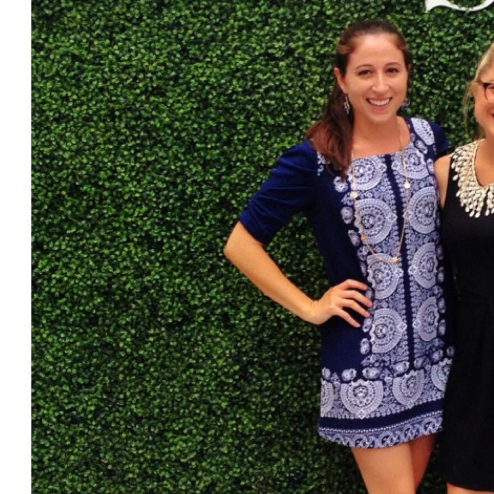 Blue and White Patterned Anthropologie Shift Dress