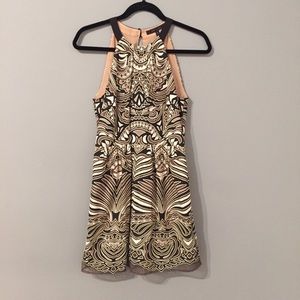 BCBG Print Dress with Mesh Detail
