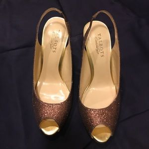 Talbots sparkle bronze slingback heels women