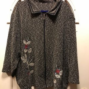 Black jacket with embroidered flowers