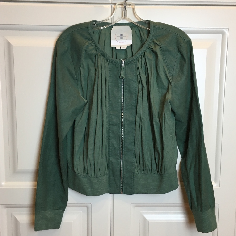 Anthropologie Hei Hei Green Zip Jacket Sz M
