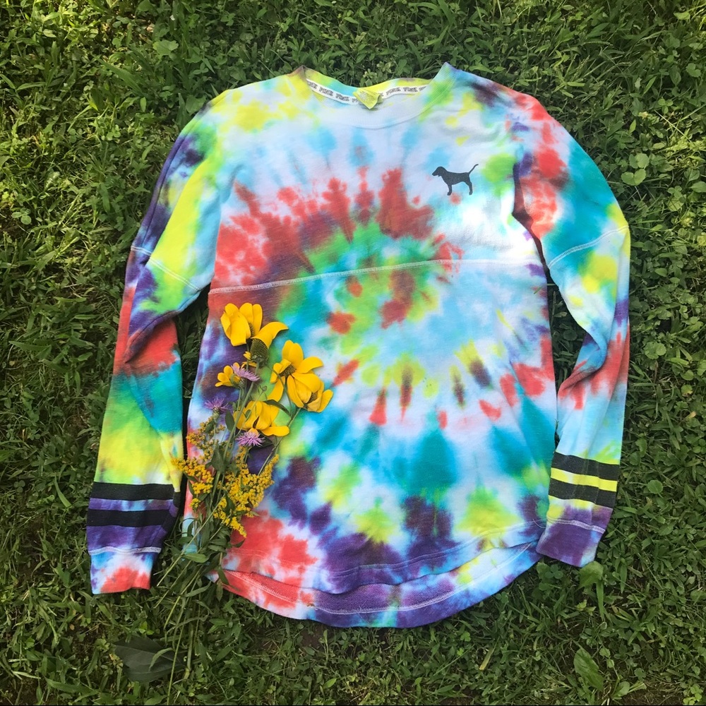 Pink Victoria's Secret tie dye crew