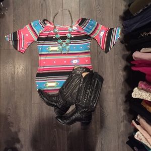 Southwest Serape Off Shoulder Shirt-NFR Worthy