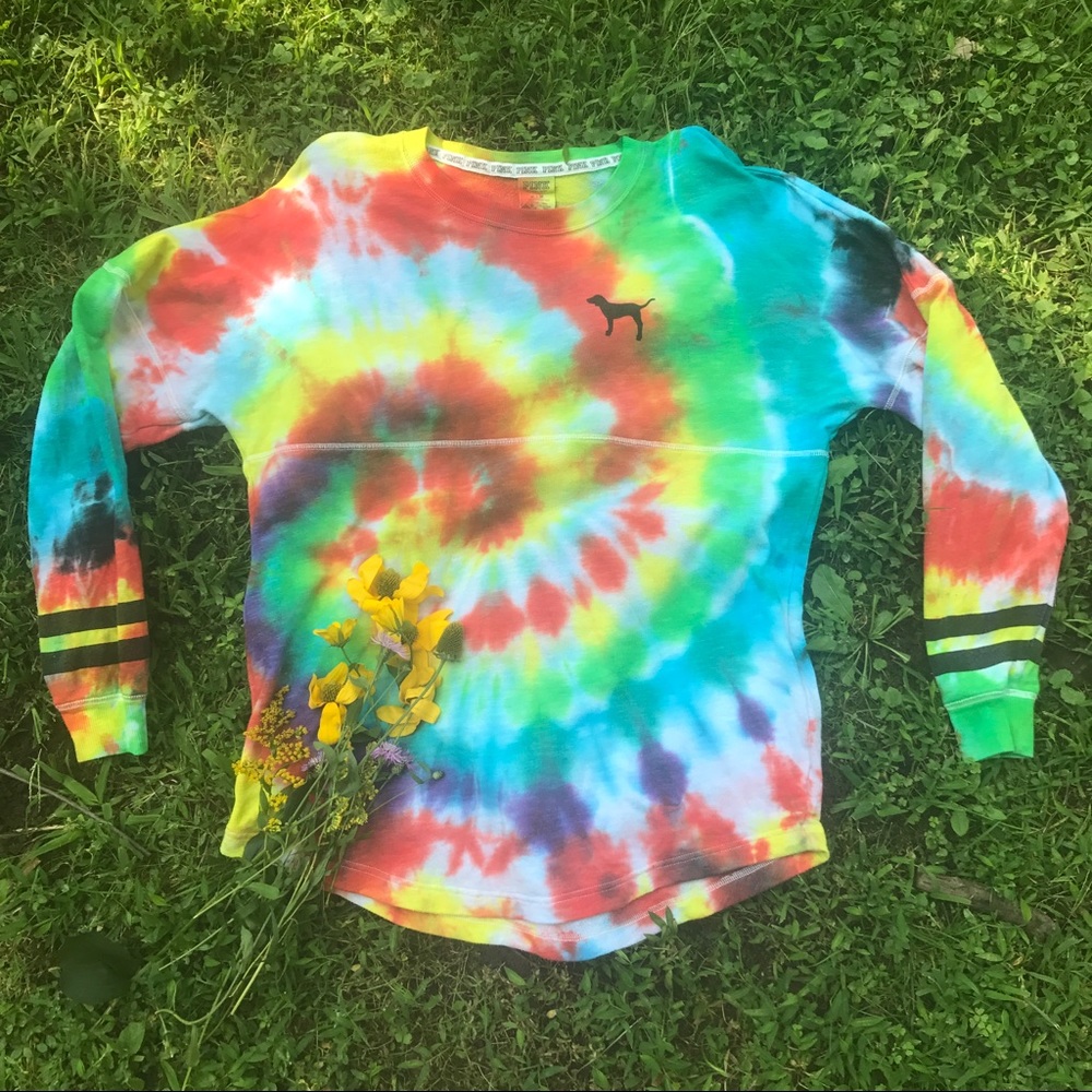 Pink Victoria's Secret tie dye crew