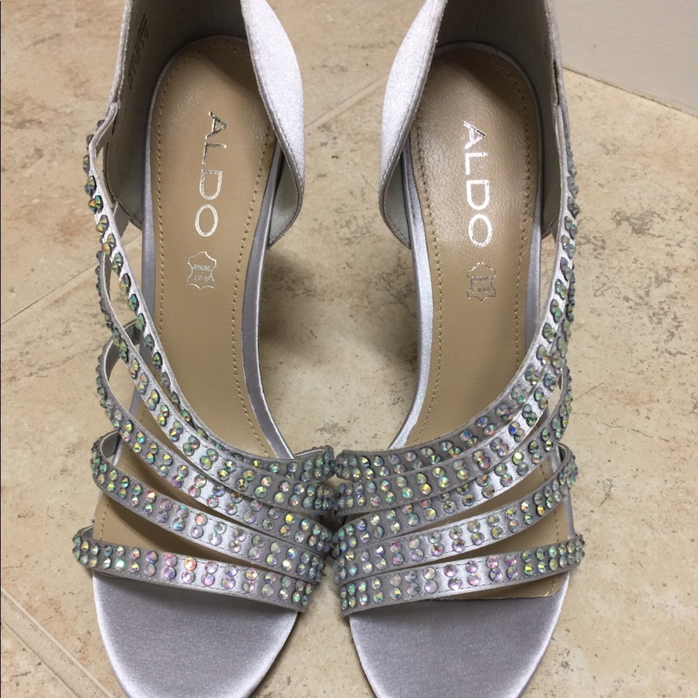 Silver bling sandals pumps Aldo size 8