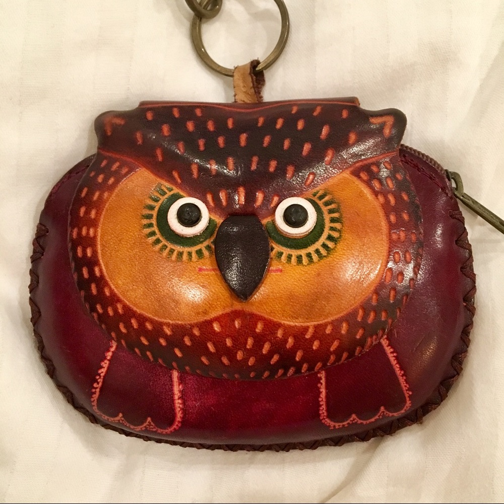 Authentic Leather Owl Wallet Magnetic Zip Wristlet