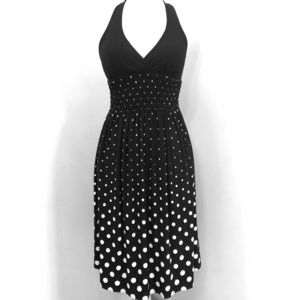 Halter neck black & white polka dot dress
