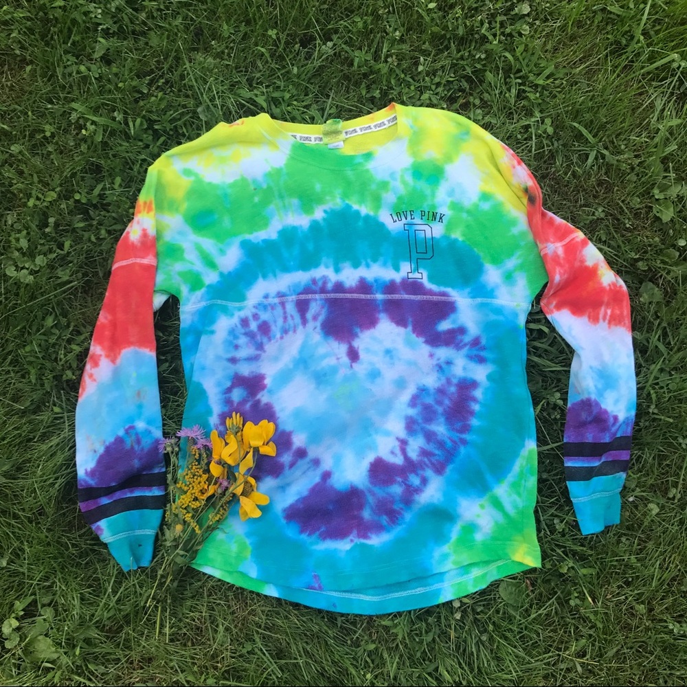Pink Victoria's Secret tie dye crew