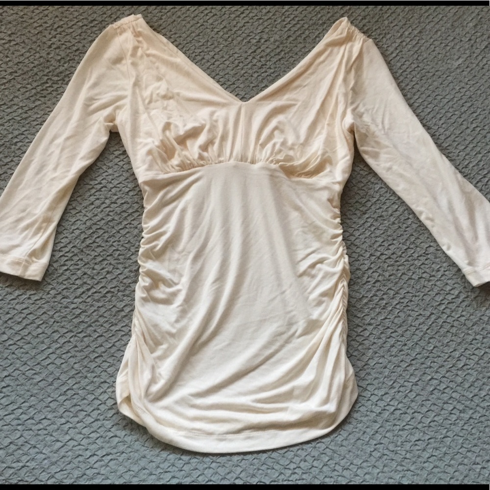 CAbi V-Neck Top with Ruched sides 3/4 sleeve
