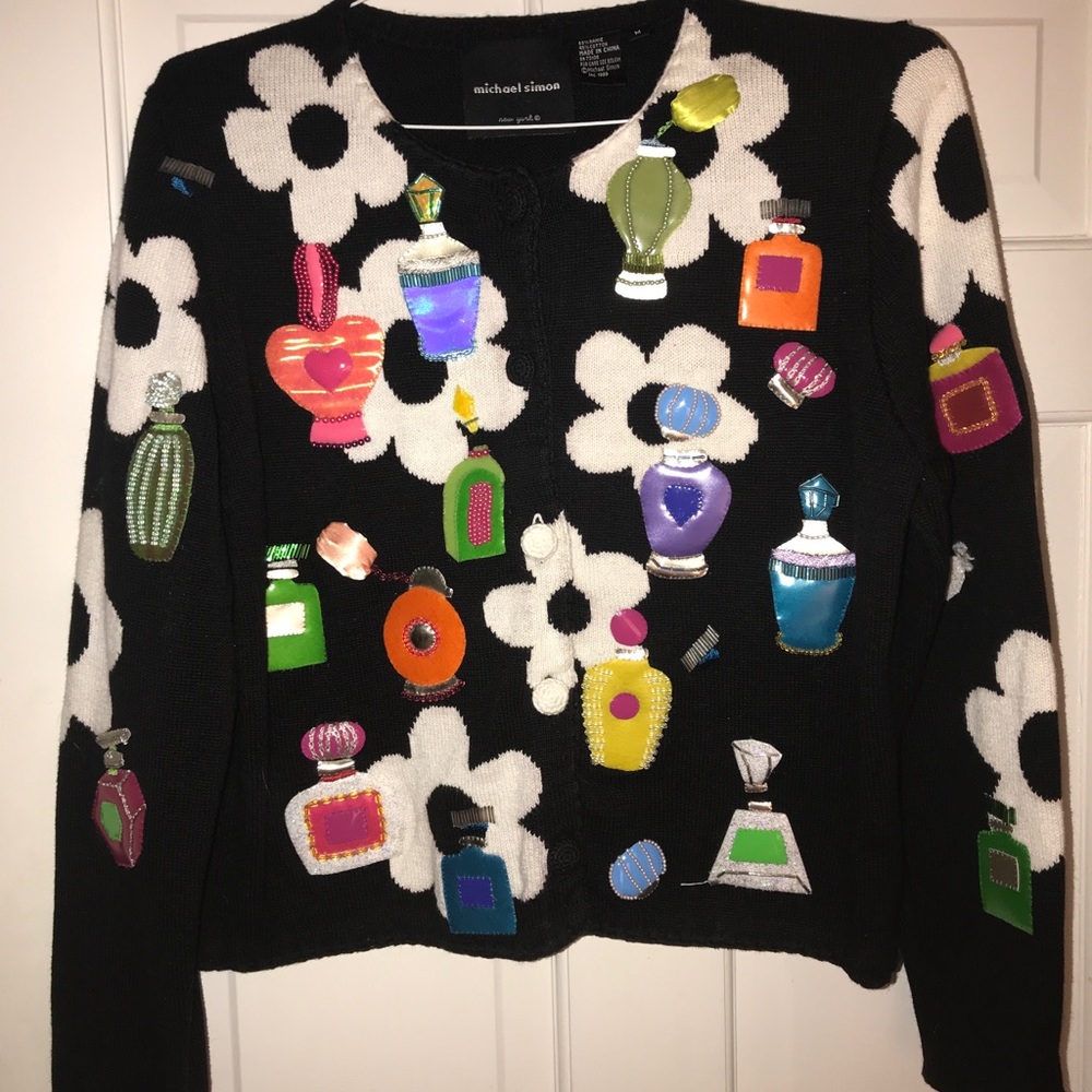 Michael Simon Flower and Perfume Bottle Sweater