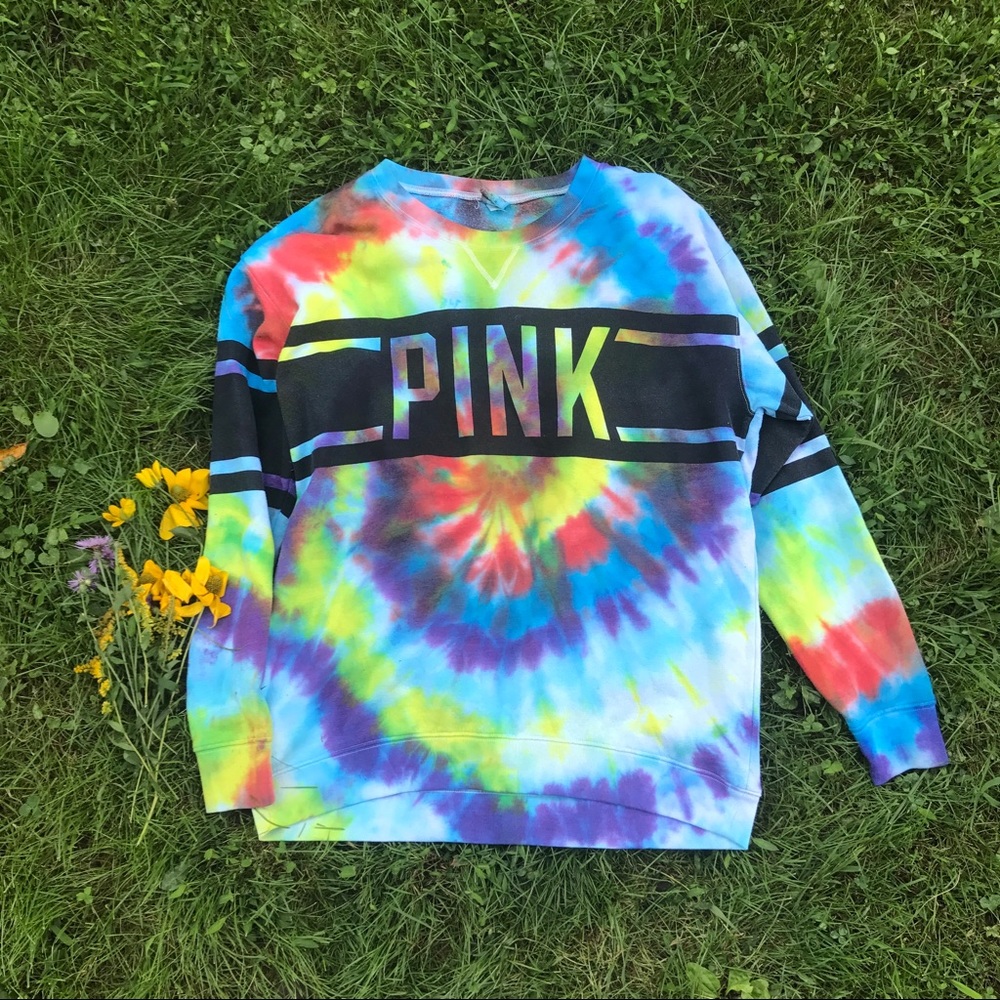 Pink Victoria's Secret tie dye crew