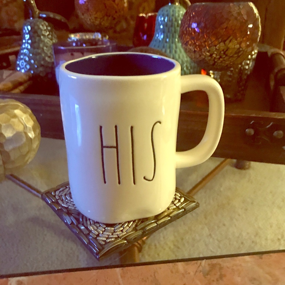 RAE DUNN mug HIS colbolt blue prin NWOT