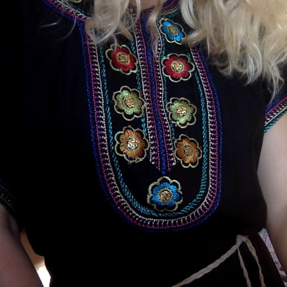 Handmade Authentic Black & Rainbow Moroccan Dress