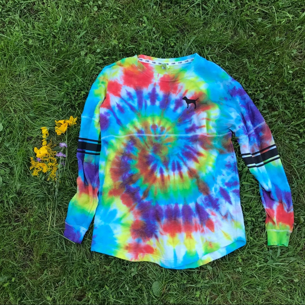 Pink Victoria's Secret tie dye crew