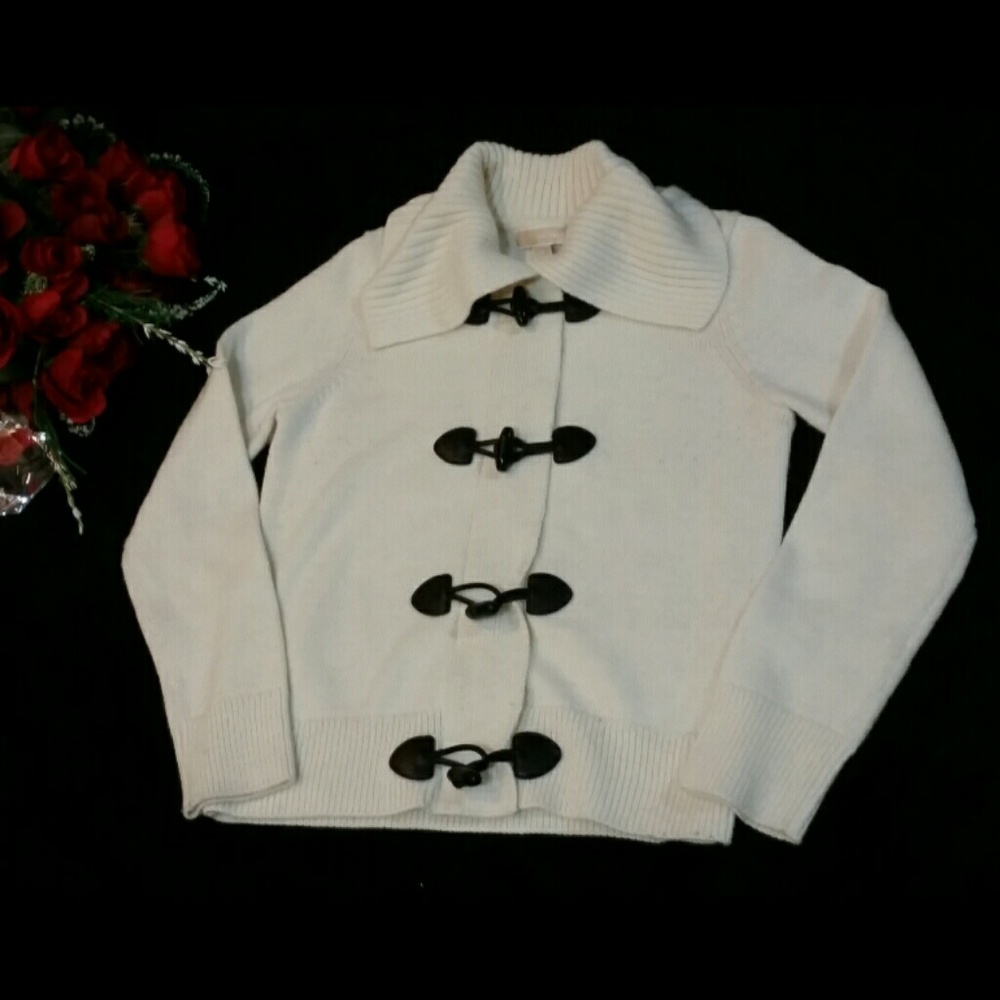 MK Cable Knit Toggle Closure Wide Collared Sweater