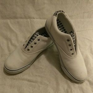 Slip On White and Anchor Striped Sperrys