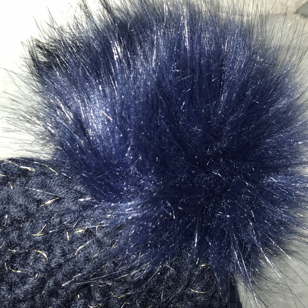Lined PomPom Winter Hat - Navy Blue - Picture 2 of 4
