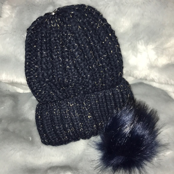 Lined PomPom Winter Hat - Navy Blue - Picture 4 of 4