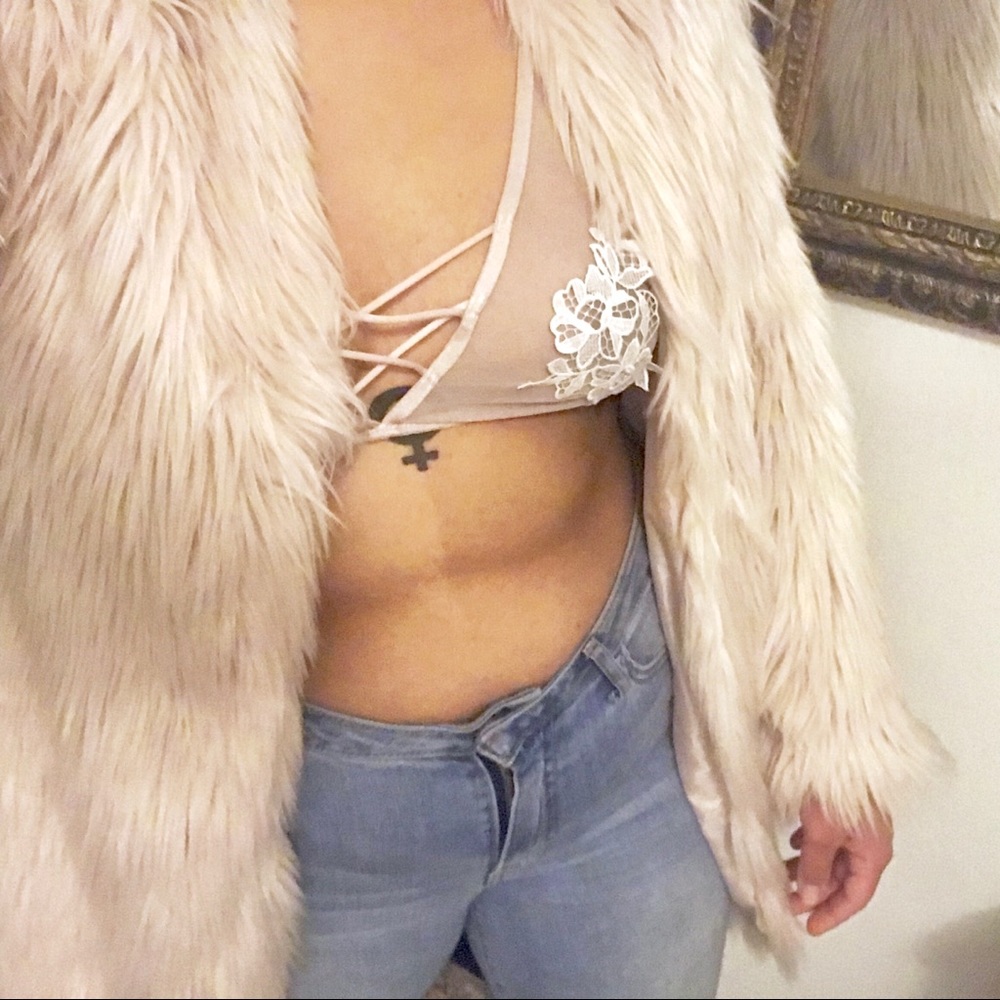 Dusty pink mauve faux fur blazer coat