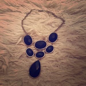 Bib collar necklace statement navy blue and gold