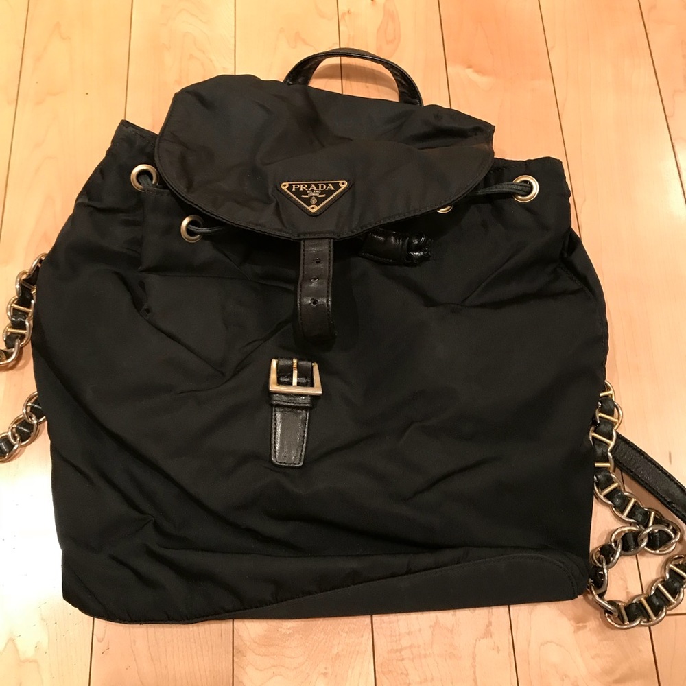 Prada nylon black chain backpack
