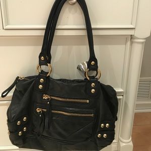 Black leather Linea Pelle hobo bag, Gold hardware