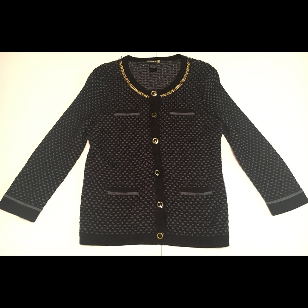 SWEATERWORKS Women's Dressy BLACK Cable Cardigan