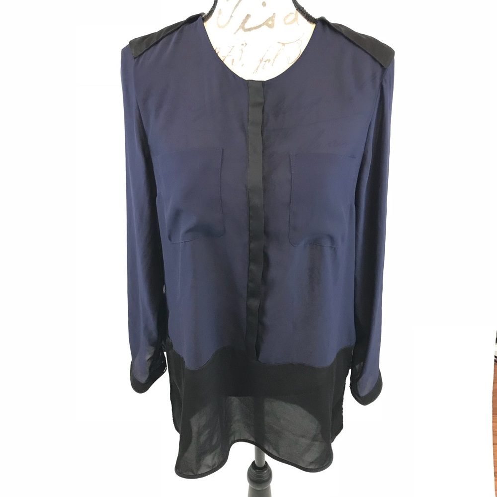 H&M Women’s Navy Blue and Black Blouse Top Shirt