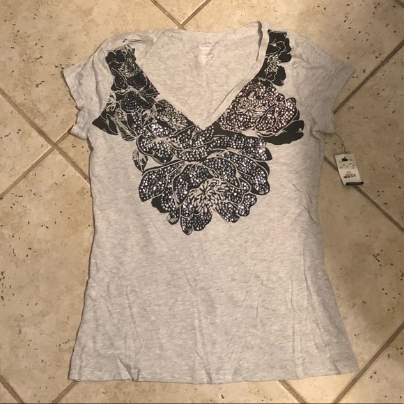Express Tops - NWT sequin Express v-neck tee, size L