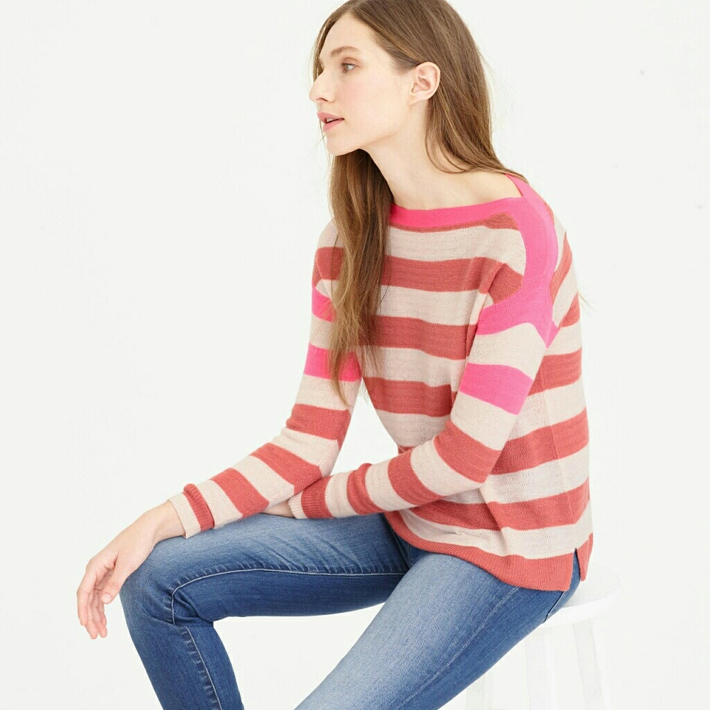 NWT J.Crew pink striped cashmere pullover, XS
