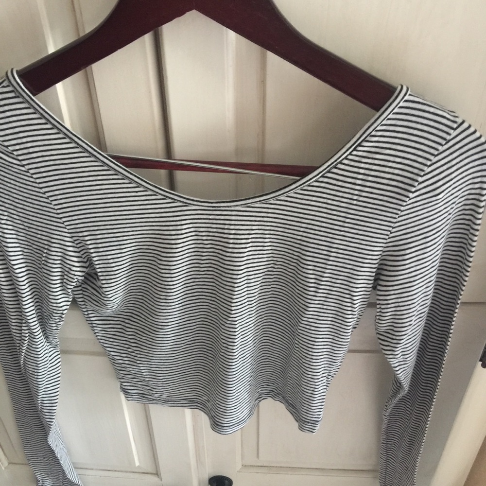 Brandy Melville Strip, Long Sleeve Crop Top.