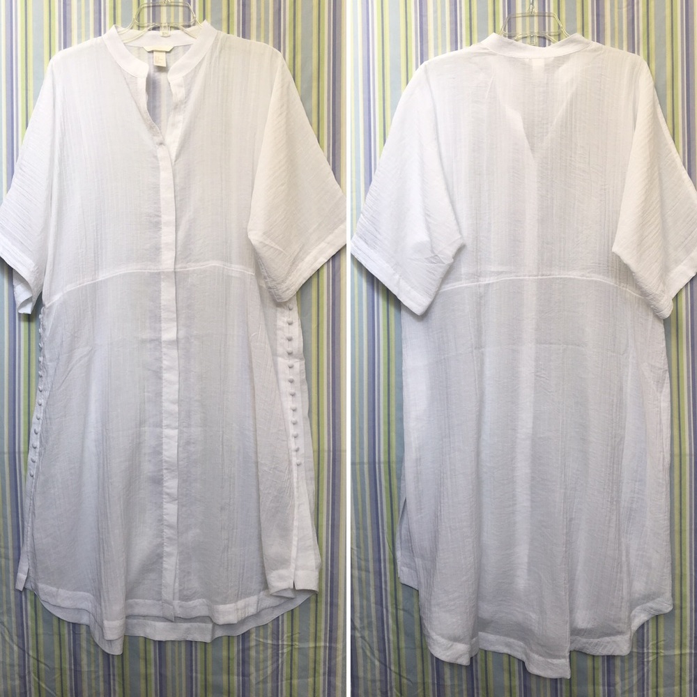 H&M White Oversized Side-button Tunic Dress