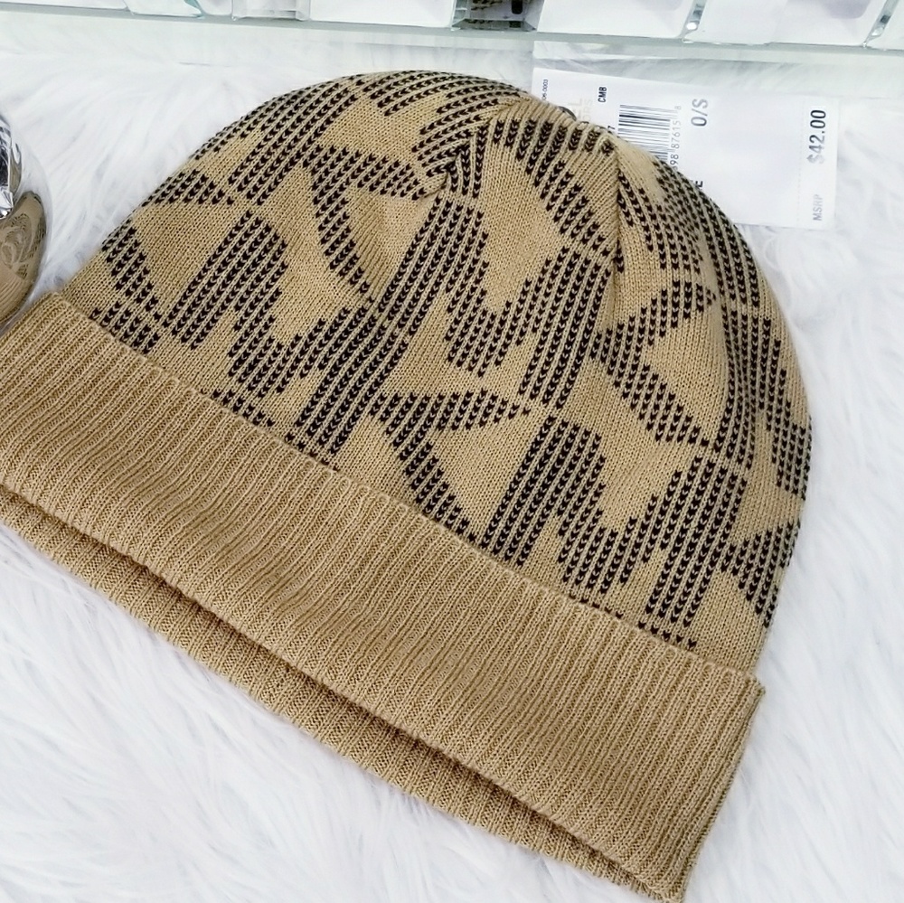 ❤LAST 1❤MICHAEL KORS BEANIE -HAT BLACK/TAN - Picture 2 of 3