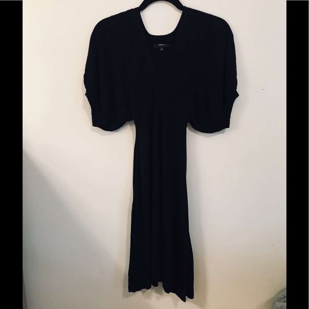 Black knit fit and flare dress