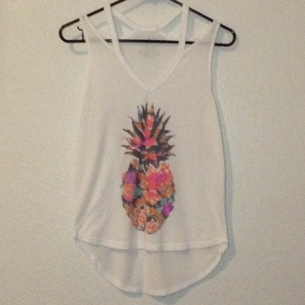White Cold Shoulder Tank Top With Pineapple print