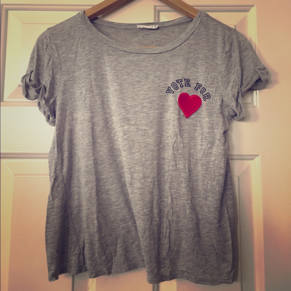 Full Tilt Heart Patch Grey Cropped Tee Shirt XL