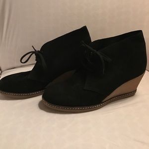 J Crew Black suede wedge.