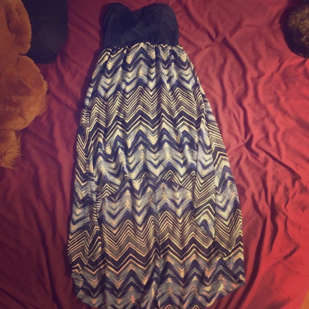 Formal blue and white striped high-low dress