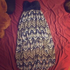 Formal blue and white striped high-low dress