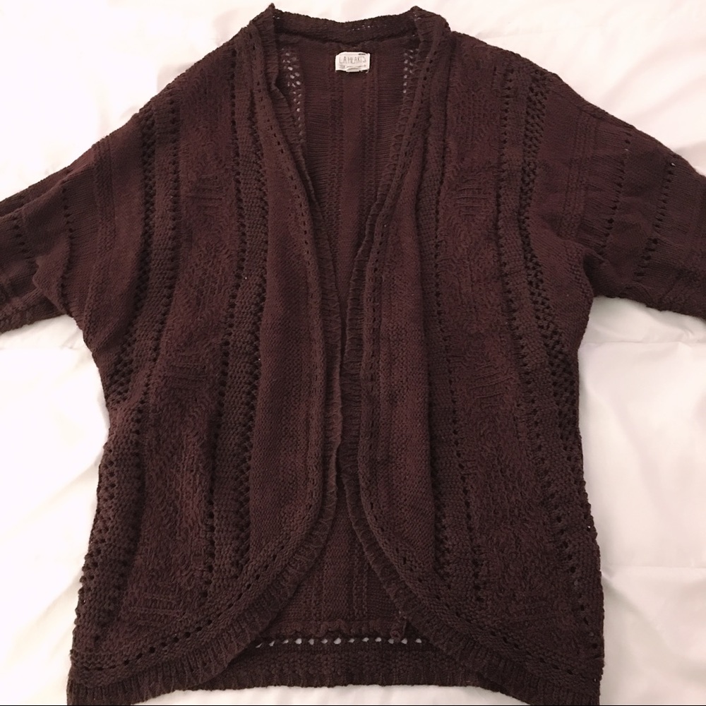 LA HEARTS burgundy chunky open knit cardigan